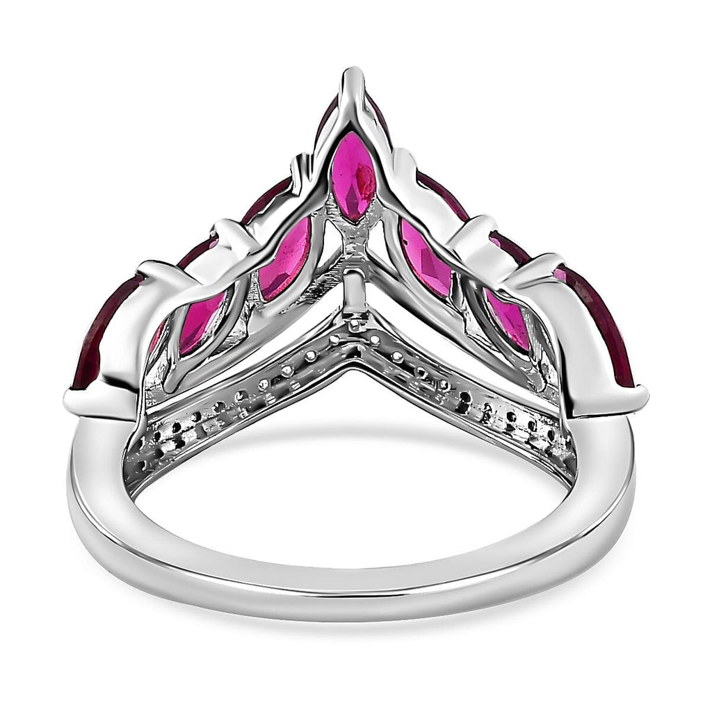 Rhodolite Garnet & Natural Zircon Wishbone Ring in Platinum Overlay Sterling Silver 2.54 Ct