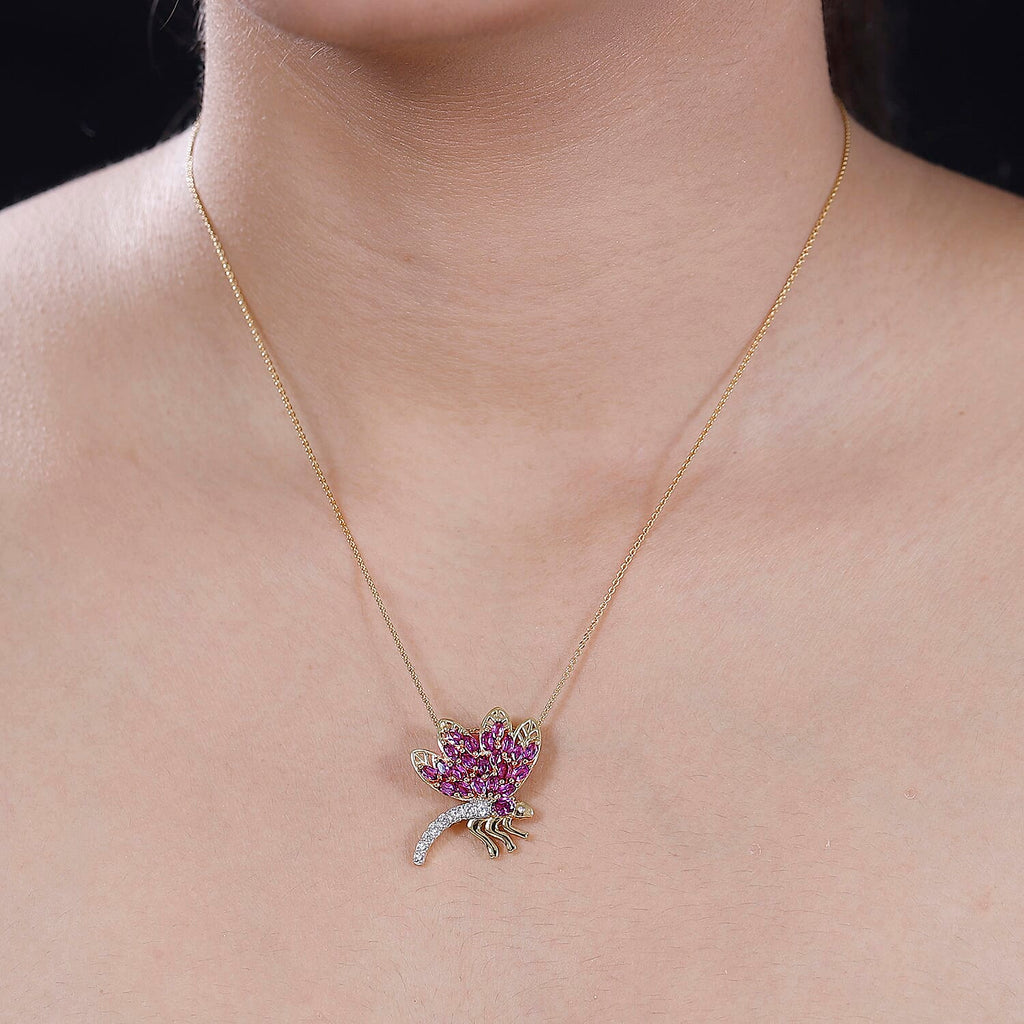 GP Italian Garden Collection - Rhodolite Garnet, White Zircon & Blue Sapphire Pendant with Chain (Size - 20) in 18K Vermeil Yellow Gold Plated Sterling Silver 2.09 Ct.