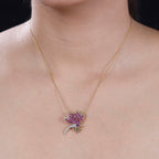 GP Italian Garden Collection - Rhodolite Garnet, White Zircon & Blue Sapphire Pendant with Chain (Size - 20) in 18K Vermeil Yellow Gold Plated Sterling Silver 2.09 Ct.