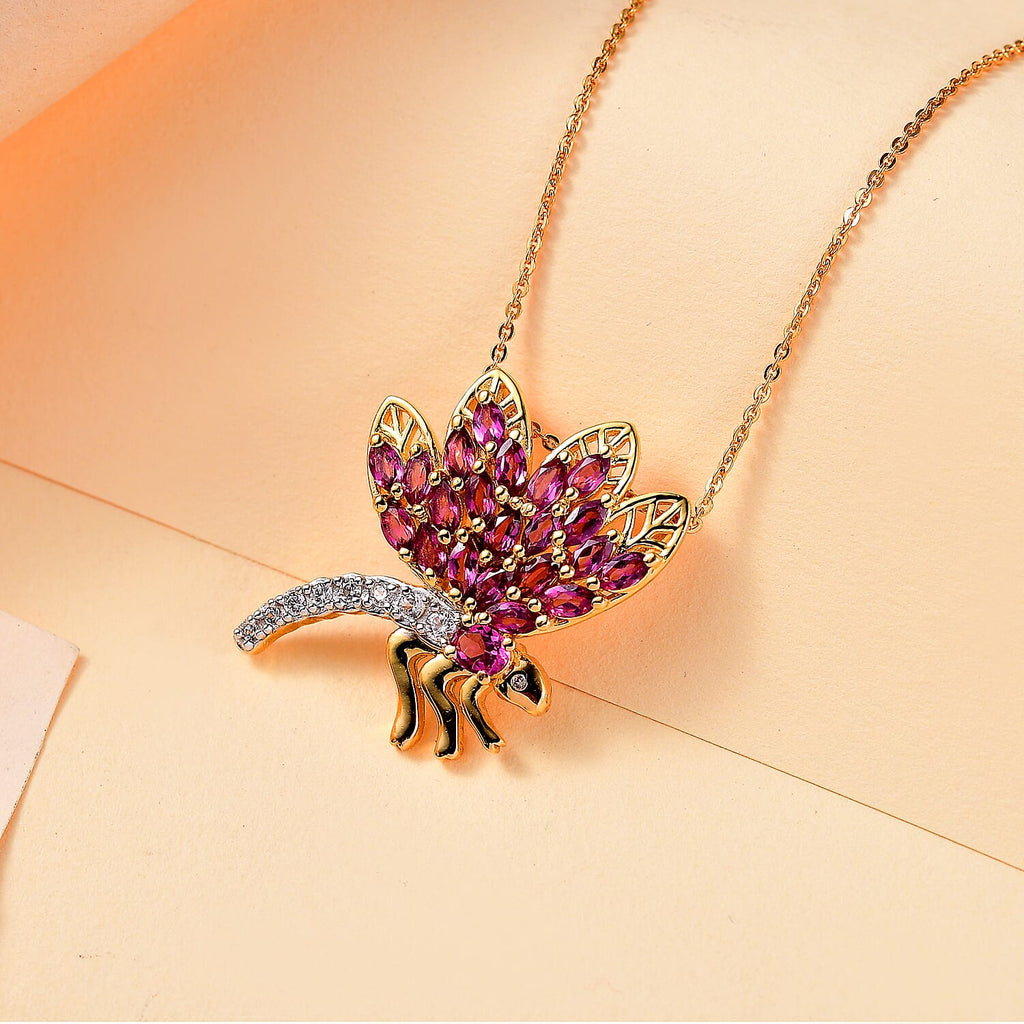 GP Italian Garden Collection - Rhodolite Garnet, White Zircon & Blue Sapphire Pendant with Chain (Size - 20) in 18K Vermeil Yellow Gold Plated Sterling Silver 2.09 Ct.