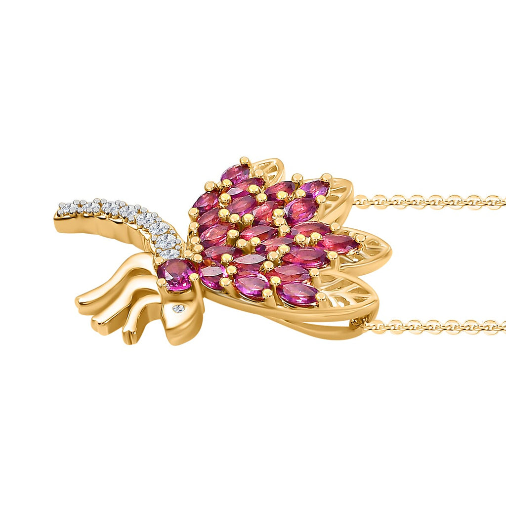 GP Italian Garden Collection - Rhodolite Garnet, White Zircon & Blue Sapphire Pendant with Chain (Size - 20) in 18K Vermeil Yellow Gold Plated Sterling Silver 2.09 Ct.