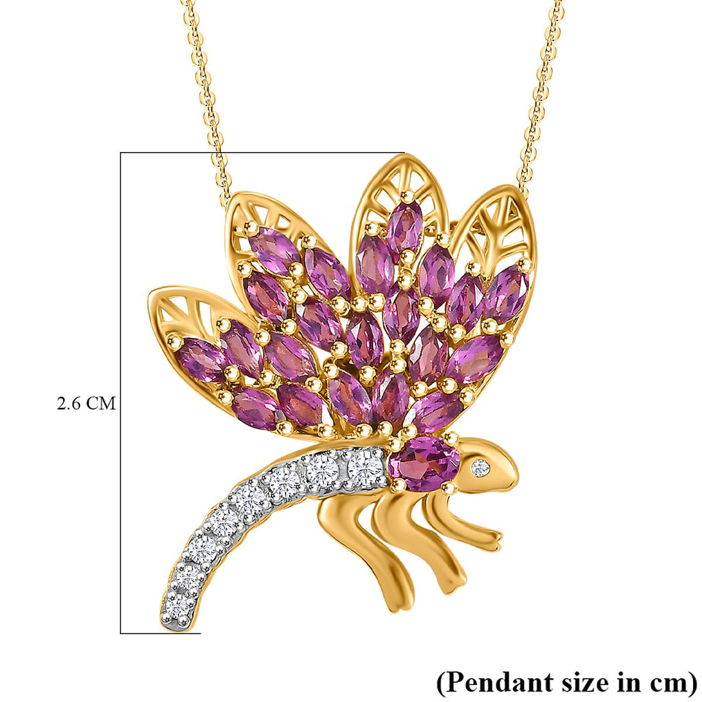 GP Italian Garden Collection - Rhodolite Garnet, White Zircon & Blue Sapphire Pendant with Chain (Size - 20) in 18K Vermeil Yellow Gold Plated Sterling Silver 2.09 Ct.