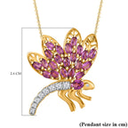 GP Italian Garden Collection - Rhodolite Garnet, White Zircon & Blue Sapphire Pendant with Chain (Size - 20) in 18K Vermeil Yellow Gold Plated Sterling Silver 2.09 Ct.