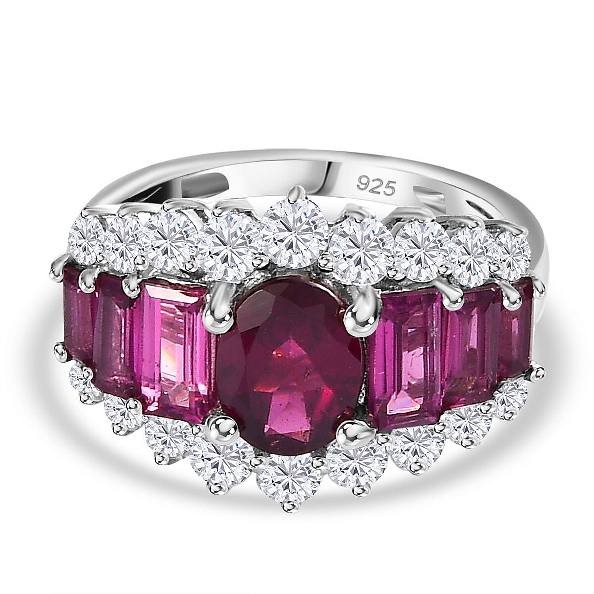 Rhodolite Garnet &amp; Natural Zircon Cluster Ring in Platinum Overlay Sterling Silver 5.05 Ct. 7686693 0