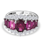 Rhodolite Garnet & Natural Zircon Cluster Ring in Platinum Overlay Sterling Silver 5.05 Ct.