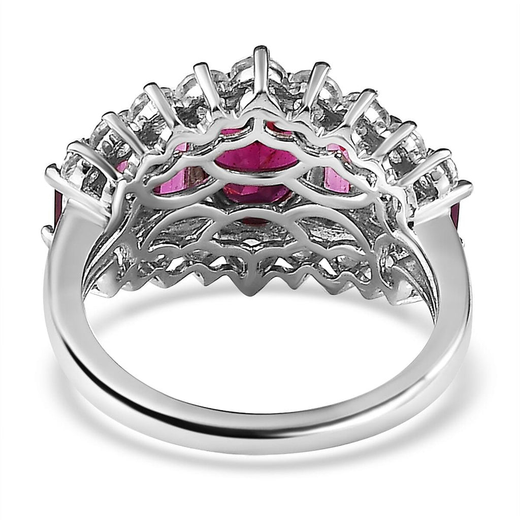 Rhodolite Garnet & Natural Zircon Cluster Ring in Platinum Overlay Sterling Silver 5.05 Ct.