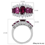 Rhodolite Garnet & Natural Zircon Cluster Ring in Platinum Overlay Sterling Silver 5.05 Ct.