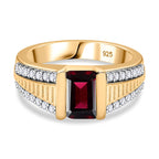 Rhodolite Garnet & White Zircon Ring in 18K Vermeil Yellow Gold Plated Sterling Silver 2.26 Ct.