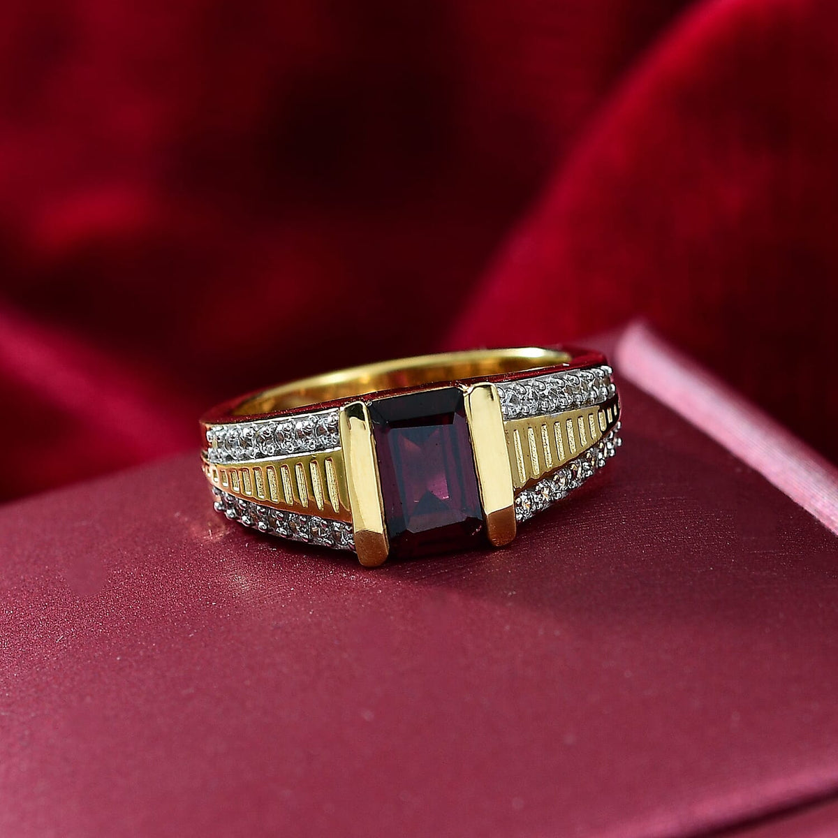 Rhodolite Garnet &amp; White Zircon Ring in 18K Vermeil Yellow Gold Plated Sterling Silver 2.26 Ct. 8037443 1