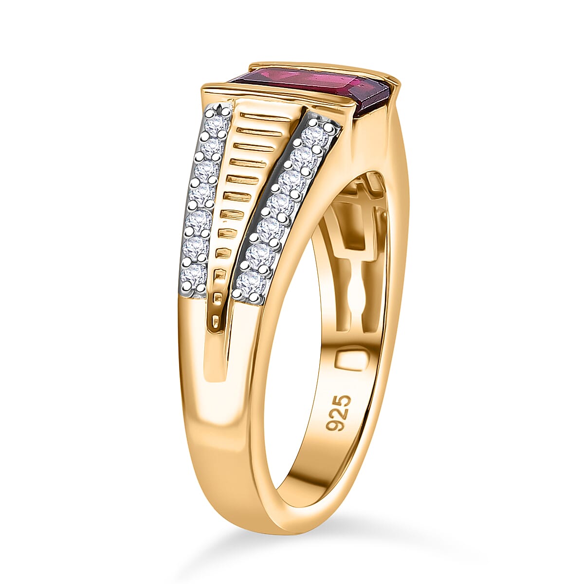 Rhodolite Garnet &amp; White Zircon Ring in 18K Vermeil Yellow Gold Plated Sterling Silver 2.26 Ct. 8037443 3