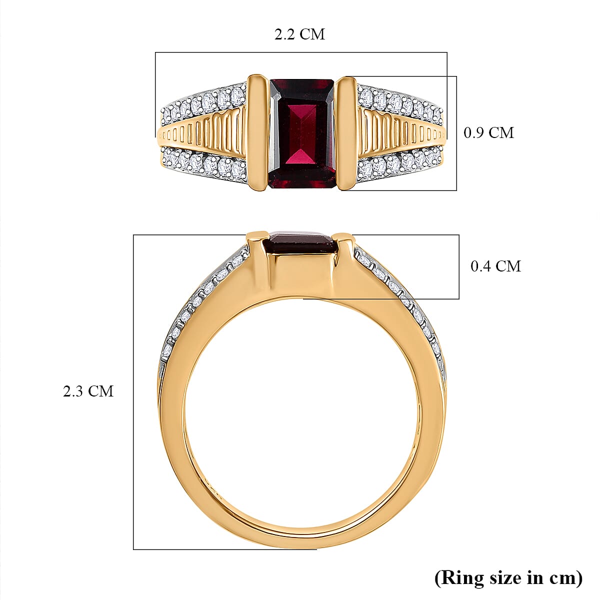 Rhodolite Garnet &amp; White Zircon Ring in 18K Vermeil Yellow Gold Plated Sterling Silver 2.26 Ct. 8037443 5
