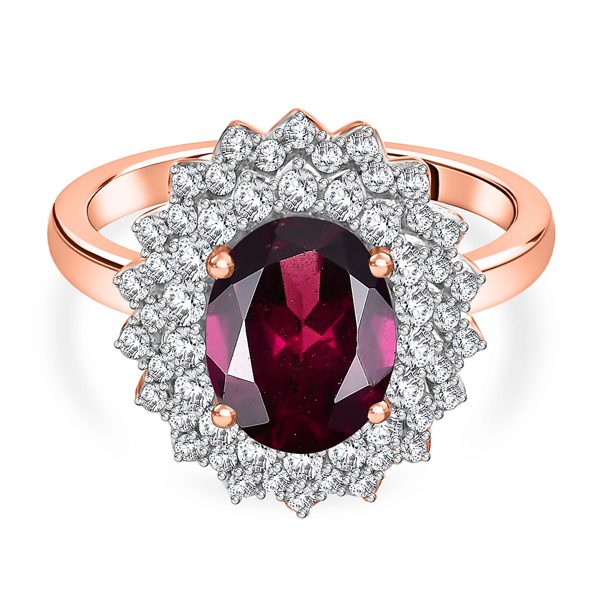 Rhodolite Garnet and White Zircon Halo Ring in 18K Rose Gold Vermeil Plated Sterling Silver 8030295 0