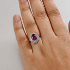 Orissa Natural Rhodolite Garnet & White Zircon Ring in 18K Vermeil Rose Gold Plated Sterling Silver 2.67 Ct.