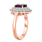 Orissa Natural Rhodolite Garnet & White Zircon Ring in 18K Vermeil Rose Gold Plated Sterling Silver 2.67 Ct.