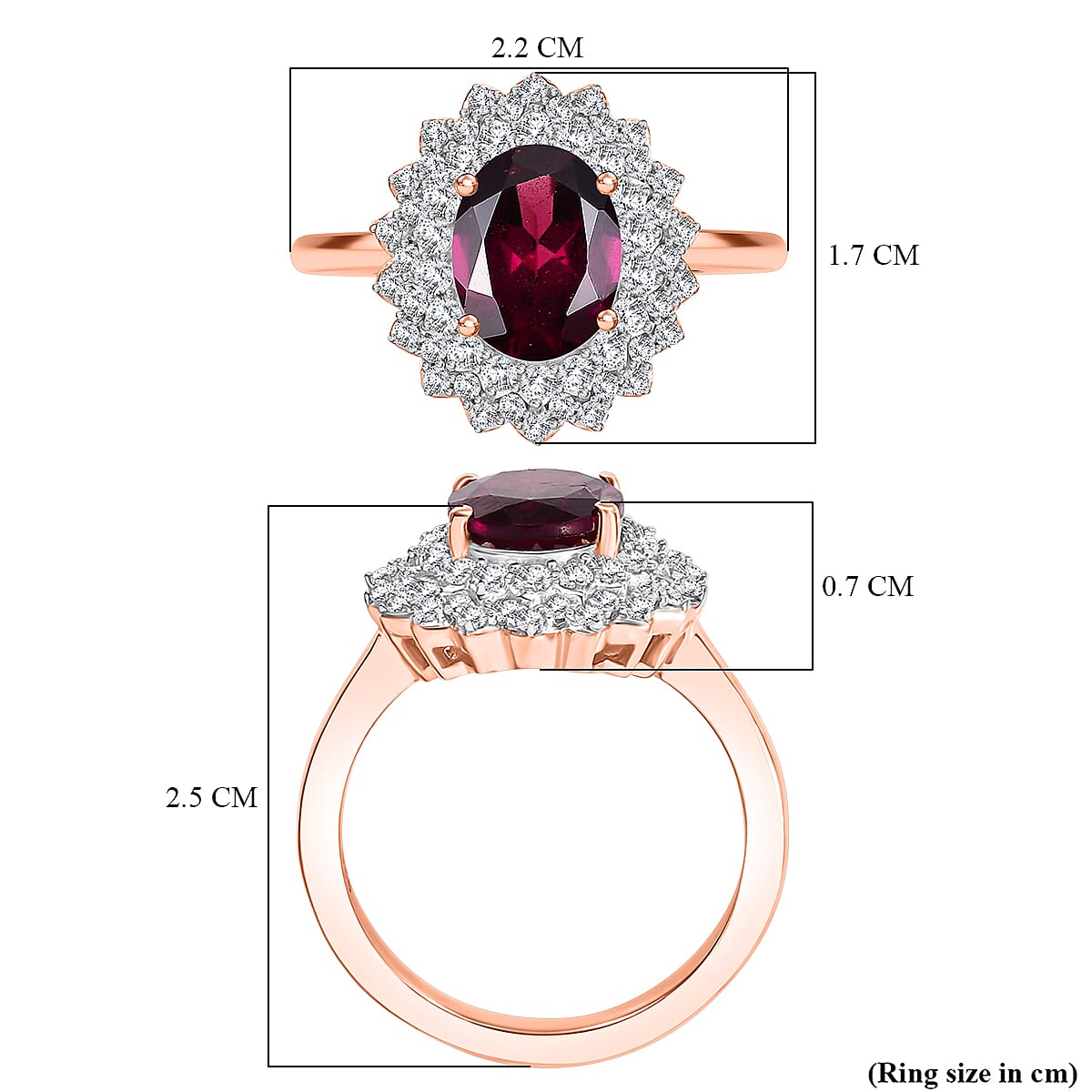 Rhodolite Garnet and White Zircon Halo Ring in 18K Rose Gold Vermeil Plated Sterling Silver 8030295 6