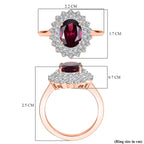 Orissa Natural Rhodolite Garnet & White Zircon Ring in 18K Vermeil Rose Gold Plated Sterling Silver 2.67 Ct.