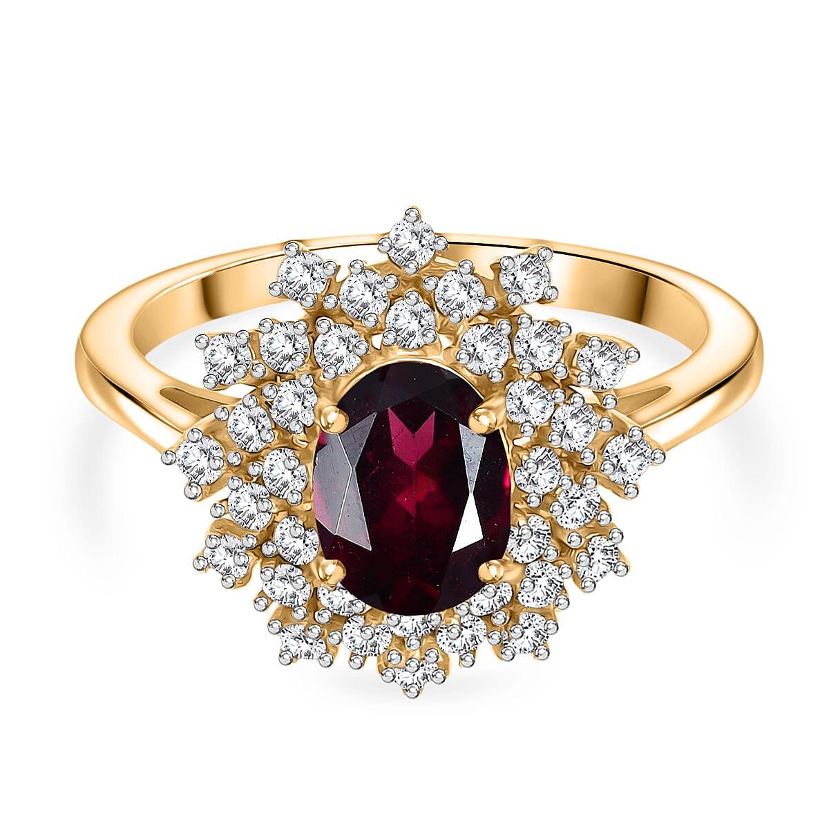 Natural Rhodolite Garnet &amp; White Zircon Ring in 18K Vermeil Yellow Gold Plated Sterling Silver 2.30 Ct. 8102449 0