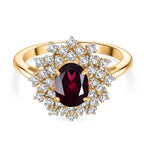 Natural Rhodolite Garnet & White Zircon Ring in 18K Vermeil Yellow Gold Plated Sterling Silver 2.30 Ct.