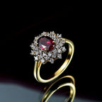 Natural Rhodolite Garnet & White Zircon Ring in 18K Vermeil Yellow Gold Plated Sterling Silver 2.30 Ct.