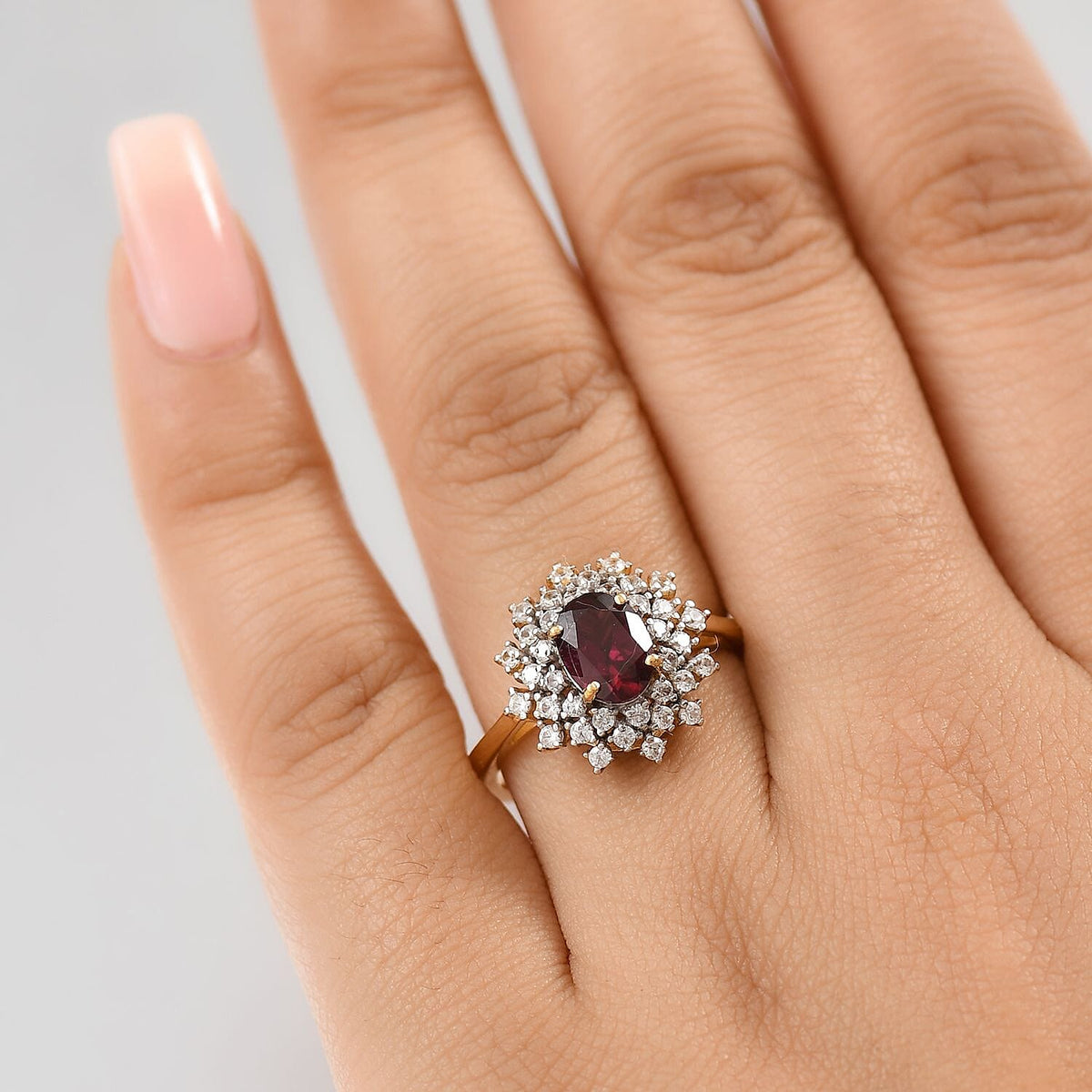 Natural Rhodolite Garnet &amp; White Zircon Ring in 18K Vermeil Yellow Gold Plated Sterling Silver 2.30 Ct. 8102449 3