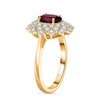 Natural Rhodolite Garnet & White Zircon Ring in 18K Vermeil Yellow Gold Plated Sterling Silver 2.30 Ct.