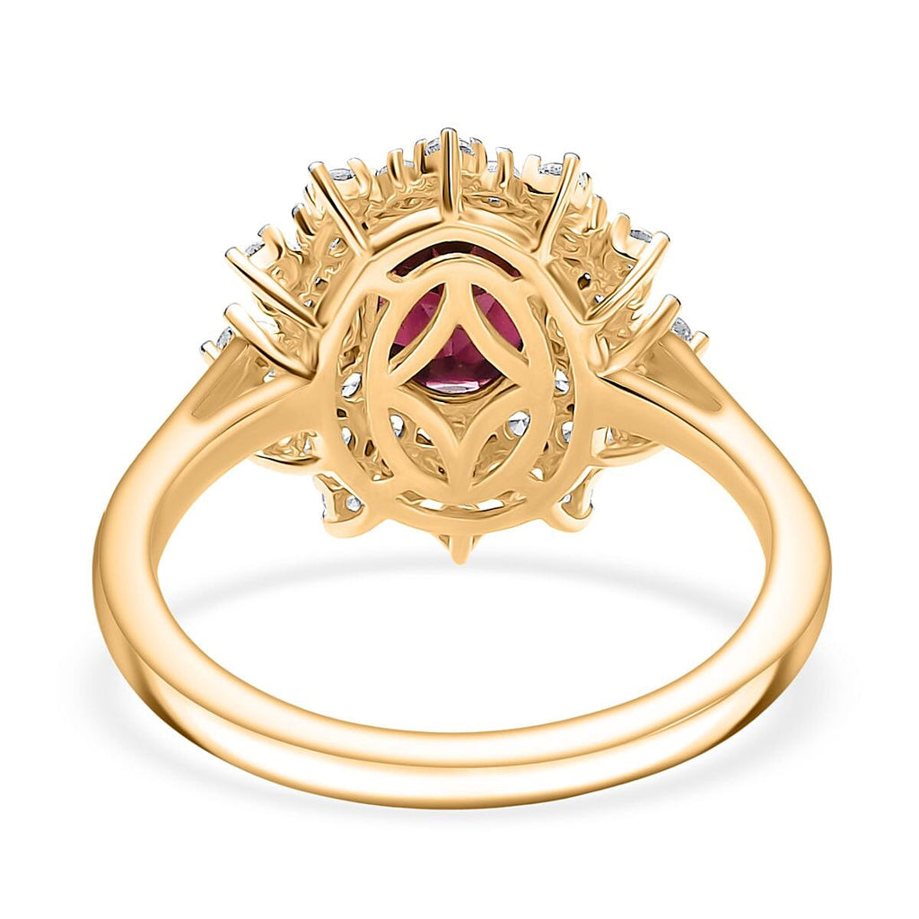 Natural Rhodolite Garnet & White Zircon Ring in 18K Vermeil Yellow Gold Plated Sterling Silver 2.30 Ct.