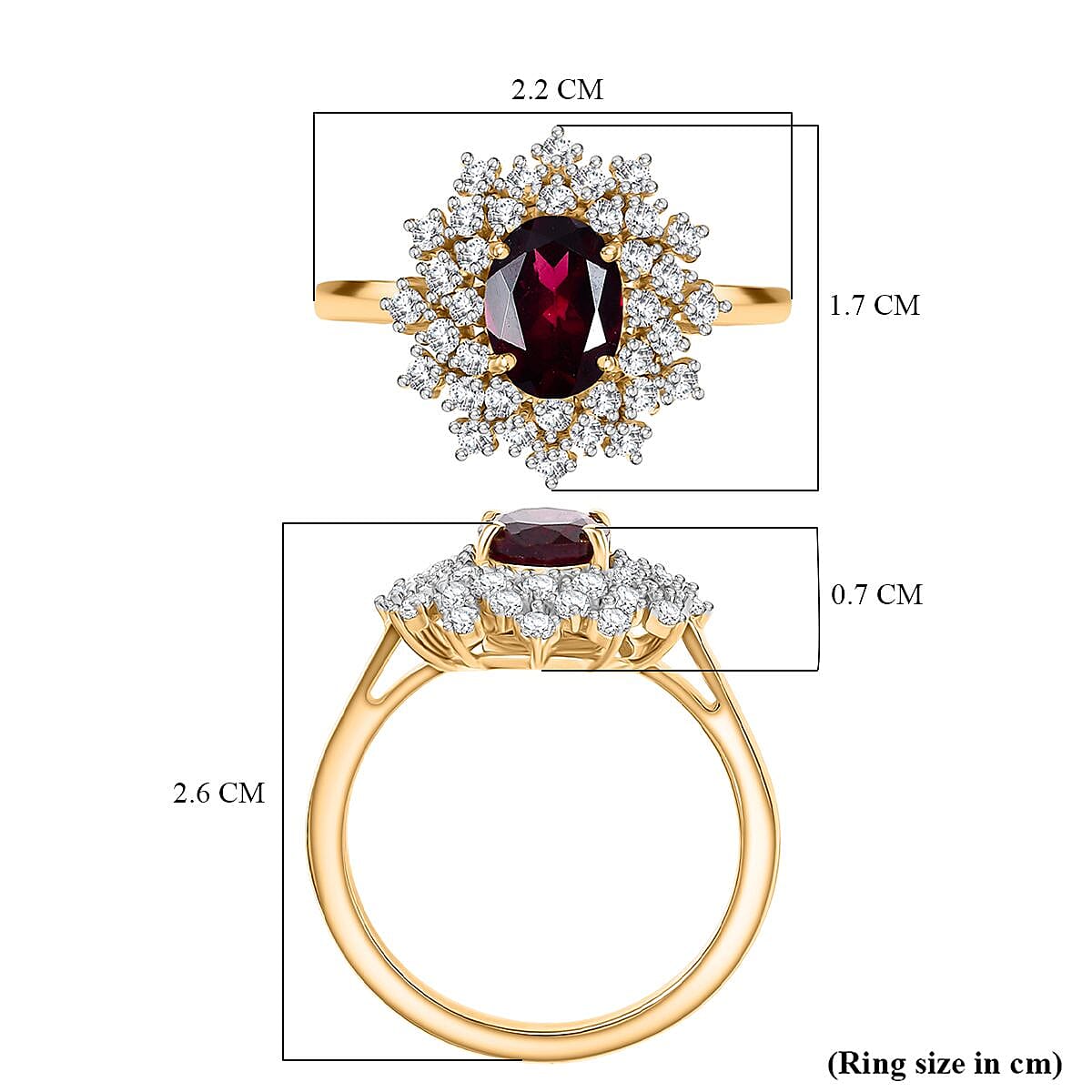 Natural Rhodolite Garnet &amp; White Zircon Ring in 18K Vermeil Yellow Gold Plated Sterling Silver 2.30 Ct. 8102449 6
