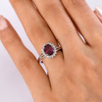 D'Joy Rhodolite Garnet & White Zircon Halo Ring in Platinum Overlay Sterling Silver 2.73 Ct.