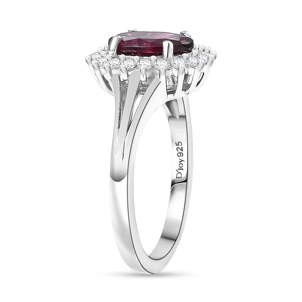 Djoy Rhodolite Garnet, White Zircon Halo Ring in Platinum Overlay Sterling Silver 2.73 Ct. 8211491 4