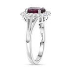 D'Joy Rhodolite Garnet & White Zircon Halo Ring in Platinum Overlay Sterling Silver 2.73 Ct.
