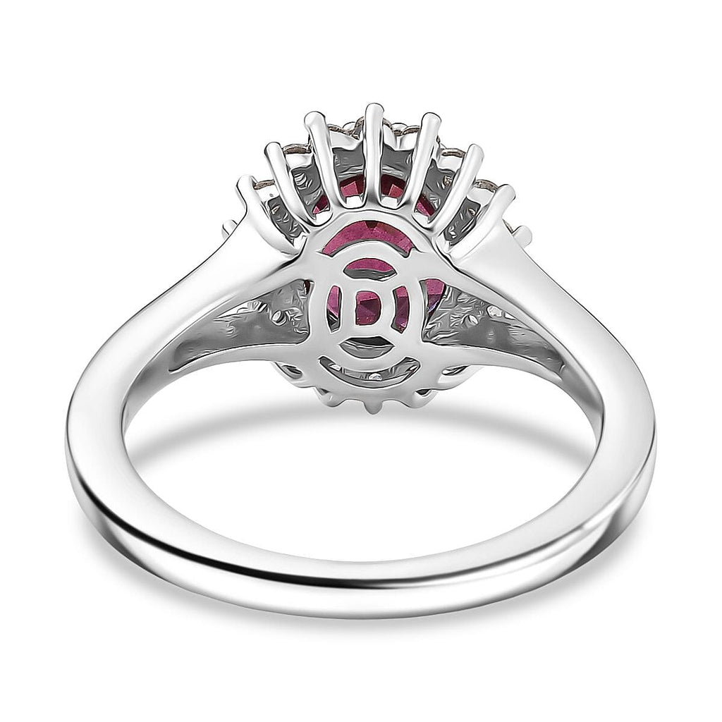 D'Joy Rhodolite Garnet & White Zircon Halo Ring in Platinum Overlay Sterling Silver 2.73 Ct.