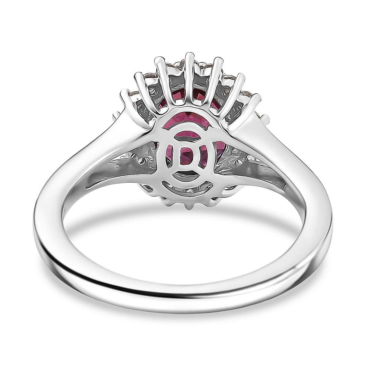 Djoy Rhodolite Garnet, White Zircon Halo Ring in Platinum Overlay Sterling Silver 2.73 Ct. 8211491 5