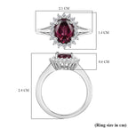 D'Joy Rhodolite Garnet & White Zircon Halo Ring in Platinum Overlay Sterling Silver 2.73 Ct.