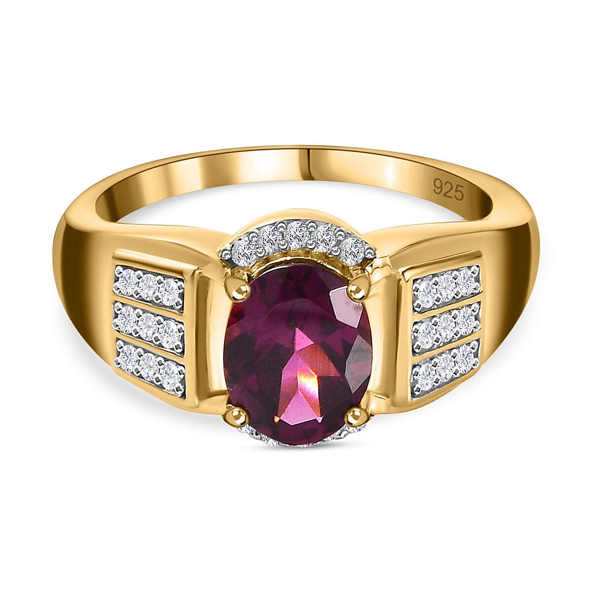 Rhodolite Garnet &amp; Natural Zircon Ring in 18K Yellow Gold Vermeil Plated Sterling Silver 1.78 Ct. 7686747 0