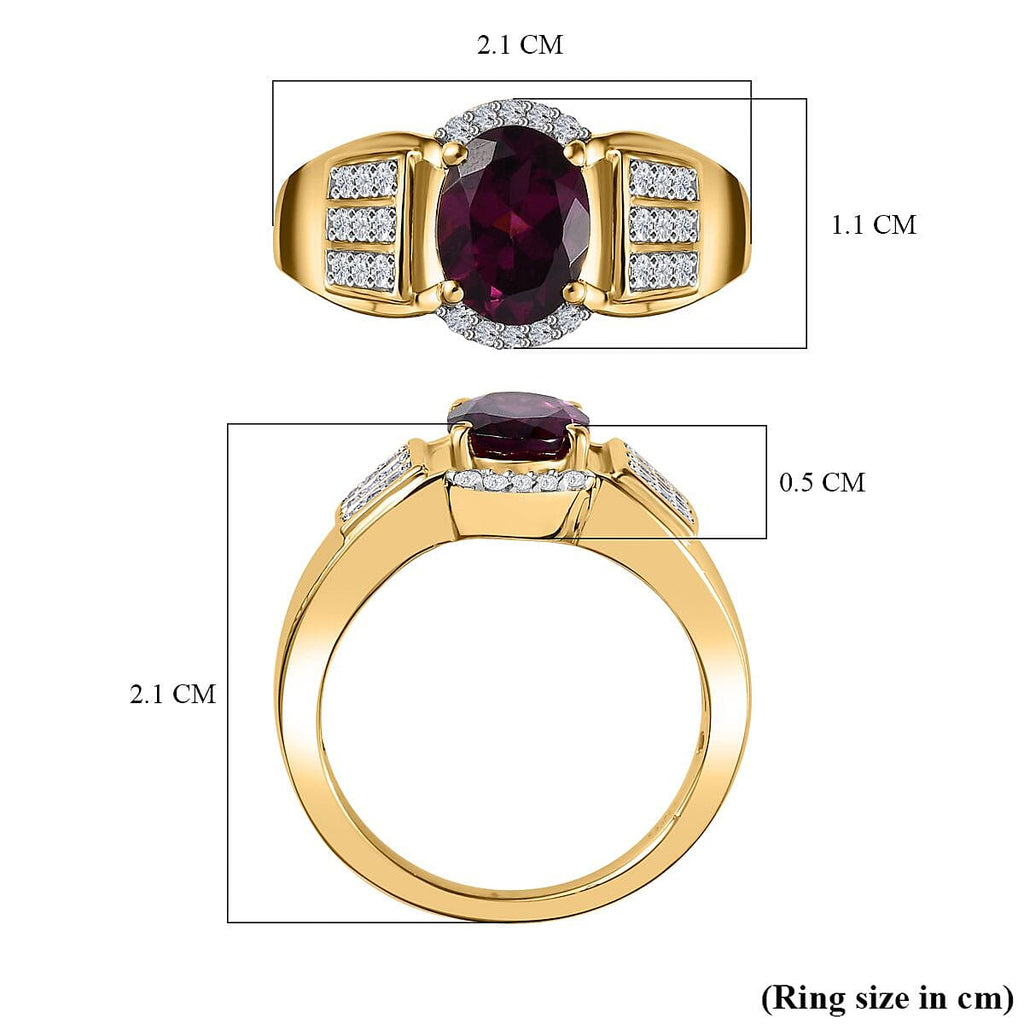 Rhodolite Garnet & Natural Zircon Ring in 18K Yellow Gold Vermeil Plated Sterling Silver 1.78 Ct.