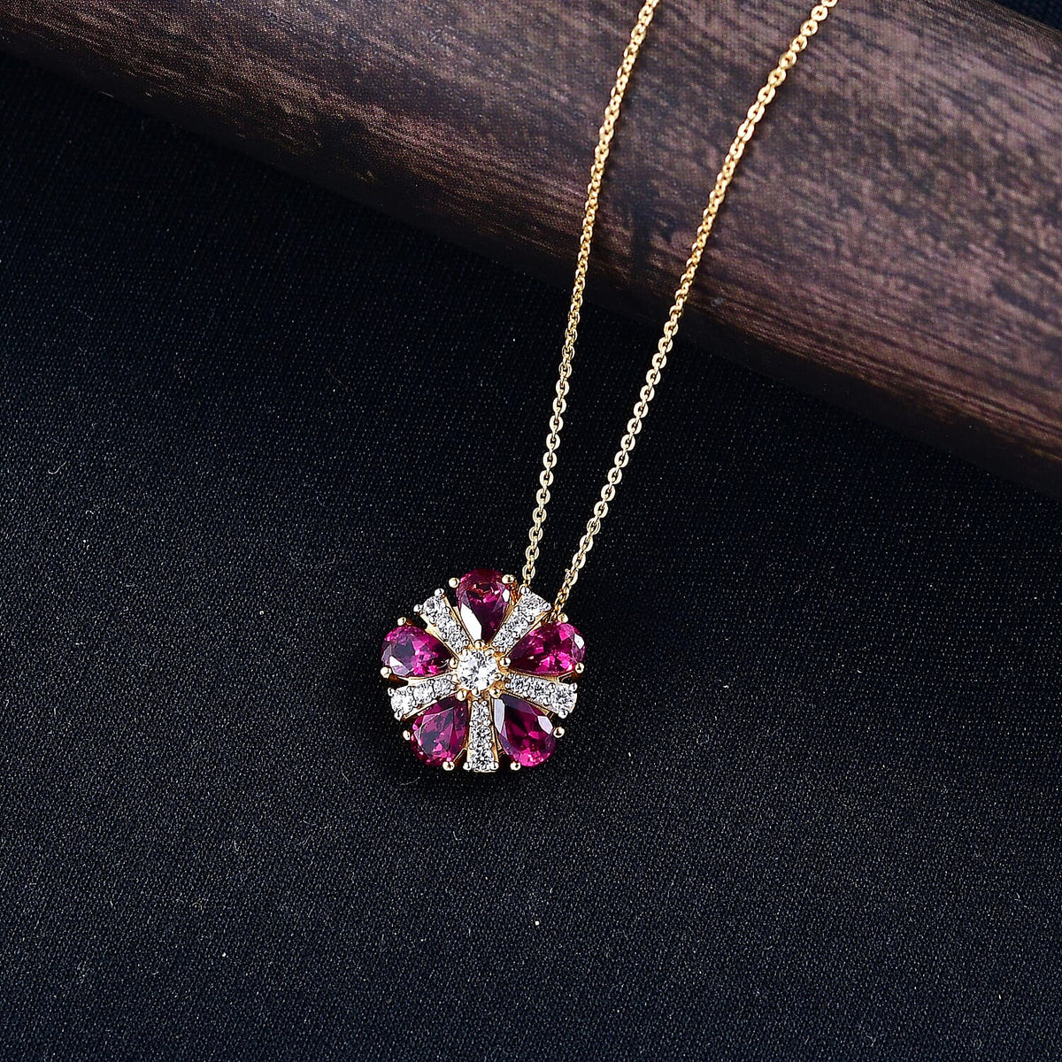 D'Joy Orissa Natural Rhodolite Garnet &amp; White Zircon Pendant with Chain (Size 20) in Yellow Gold Plated Sterling Silver 3.15 Ct. 4446489 2