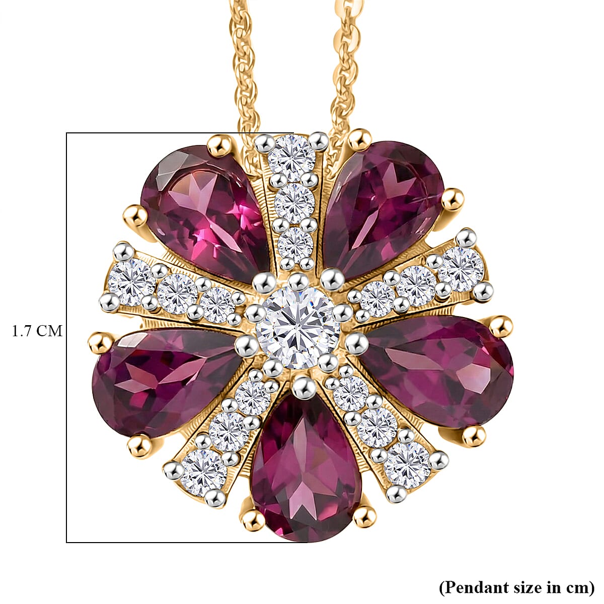 D'Joy Orissa Natural Rhodolite Garnet &amp; White Zircon Pendant with Chain (Size 20) in Yellow Gold Plated Sterling Silver 3.15 Ct. 4446489 6