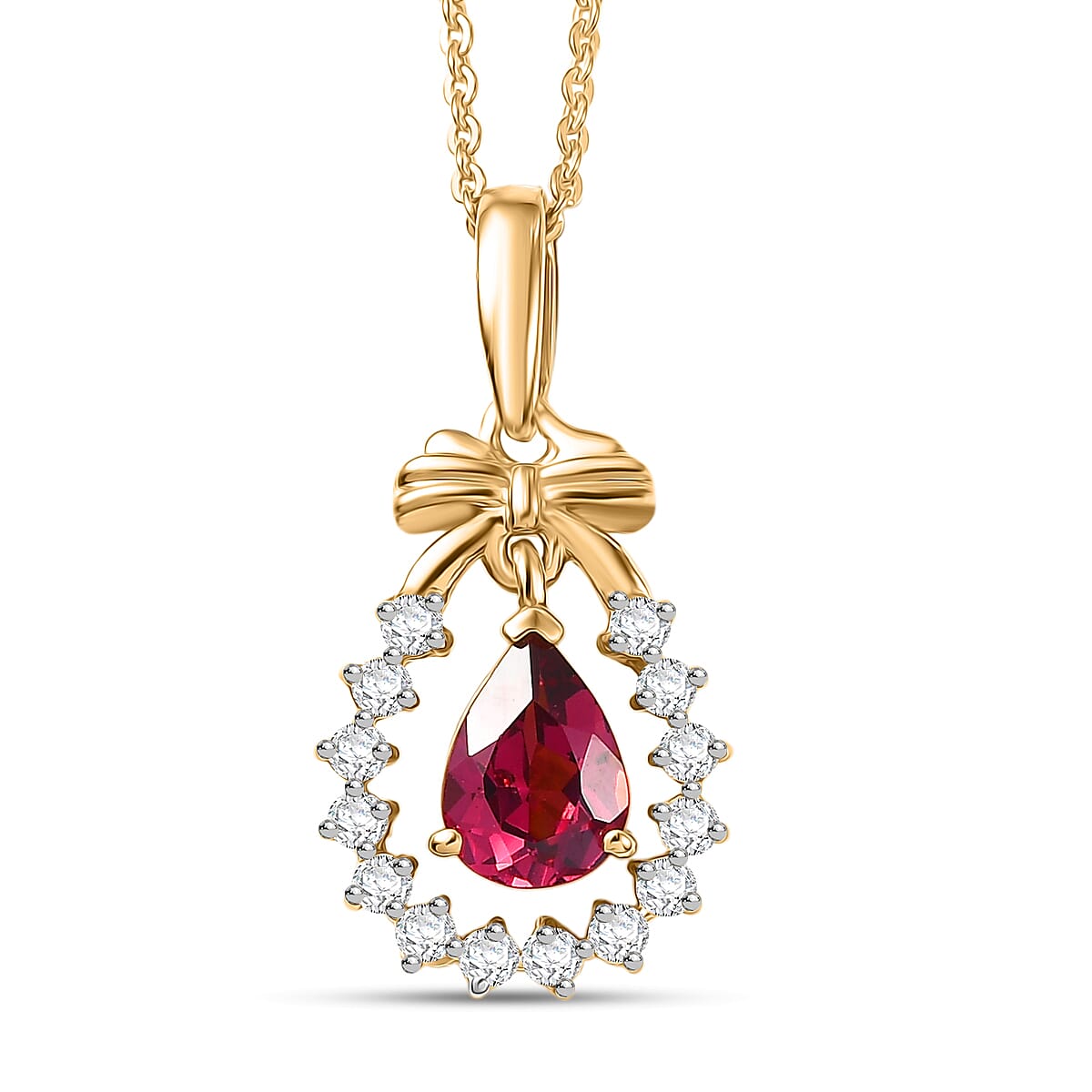 D'Joy Orissa Natural Rhodolite Garnet &amp;  White Zircon Pendant with Chain (Size 20) in Yellow Gold Plated Sterling Silver 1.23 Ct. 4446500 0