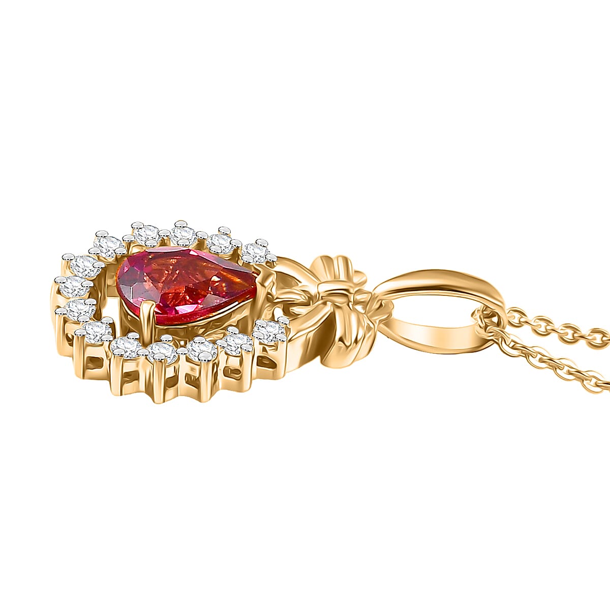 D'Joy Orissa Natural Rhodolite Garnet &amp;  White Zircon Pendant with Chain (Size 20) in Yellow Gold Plated Sterling Silver 1.23 Ct. 4446500 4