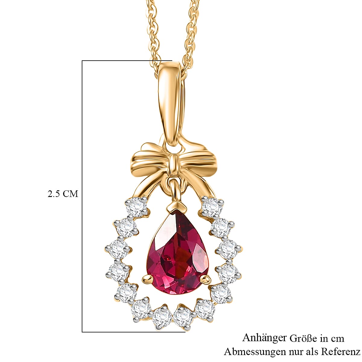 D'Joy Orissa Natural Rhodolite Garnet &amp;  White Zircon Pendant with Chain (Size 20) in Yellow Gold Plated Sterling Silver 1.23 Ct. 4446500 6