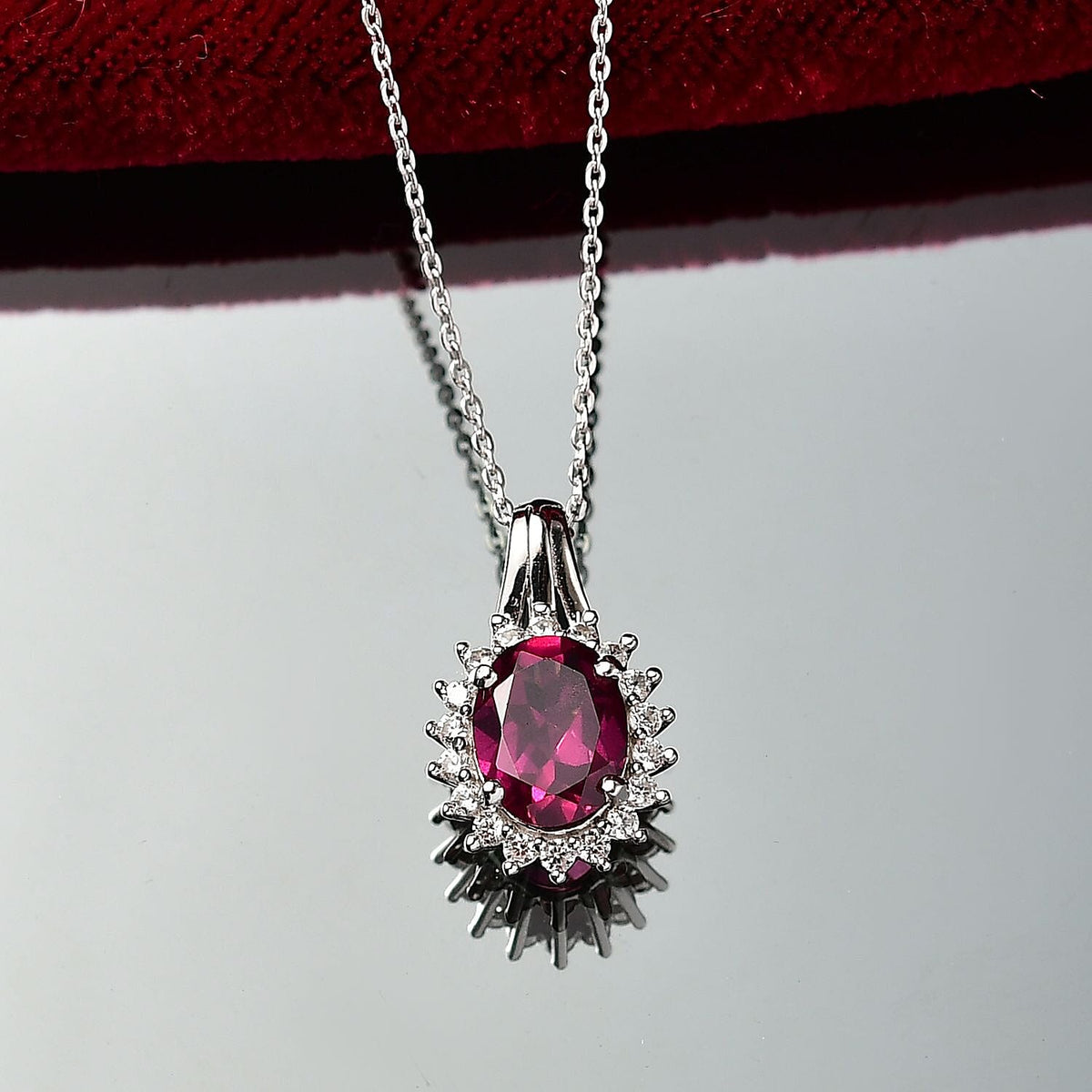 D'Joy Orissa Rhodolite Garnet, White Zircon Halo Pendant with Chain (Size 20) in Platinum Overlay Sterling Silver 2.46 Ct. 4404925 3