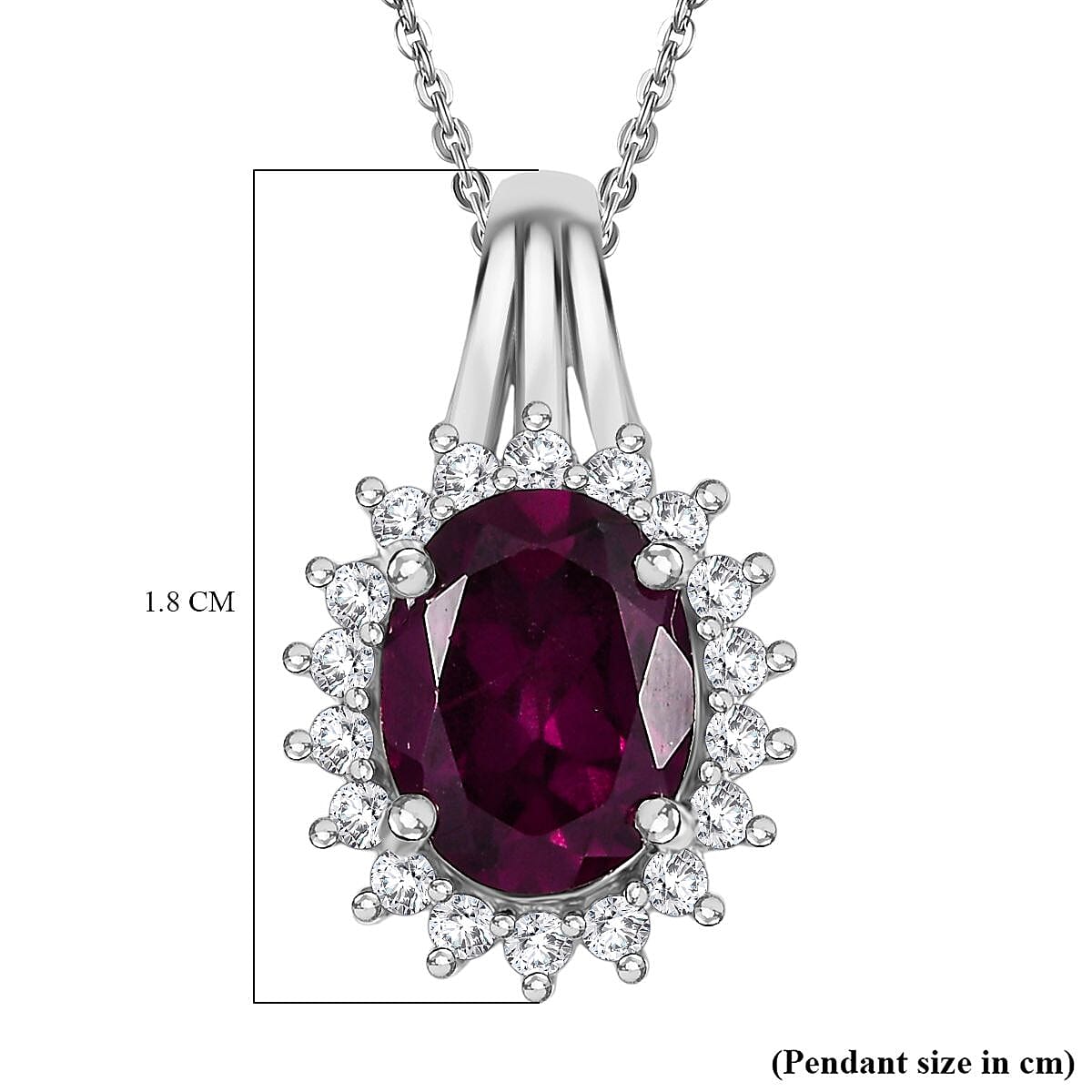 D'Joy Orissa Rhodolite Garnet, White Zircon Halo Pendant with Chain (Size 20) in Platinum Overlay Sterling Silver 2.46 Ct. 4404925 6