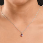 Djoy Orissa Rhodolite Garnet & White Zircon Pendant with Chain (Size 20) in Tri Colour Plating Sterling Silver