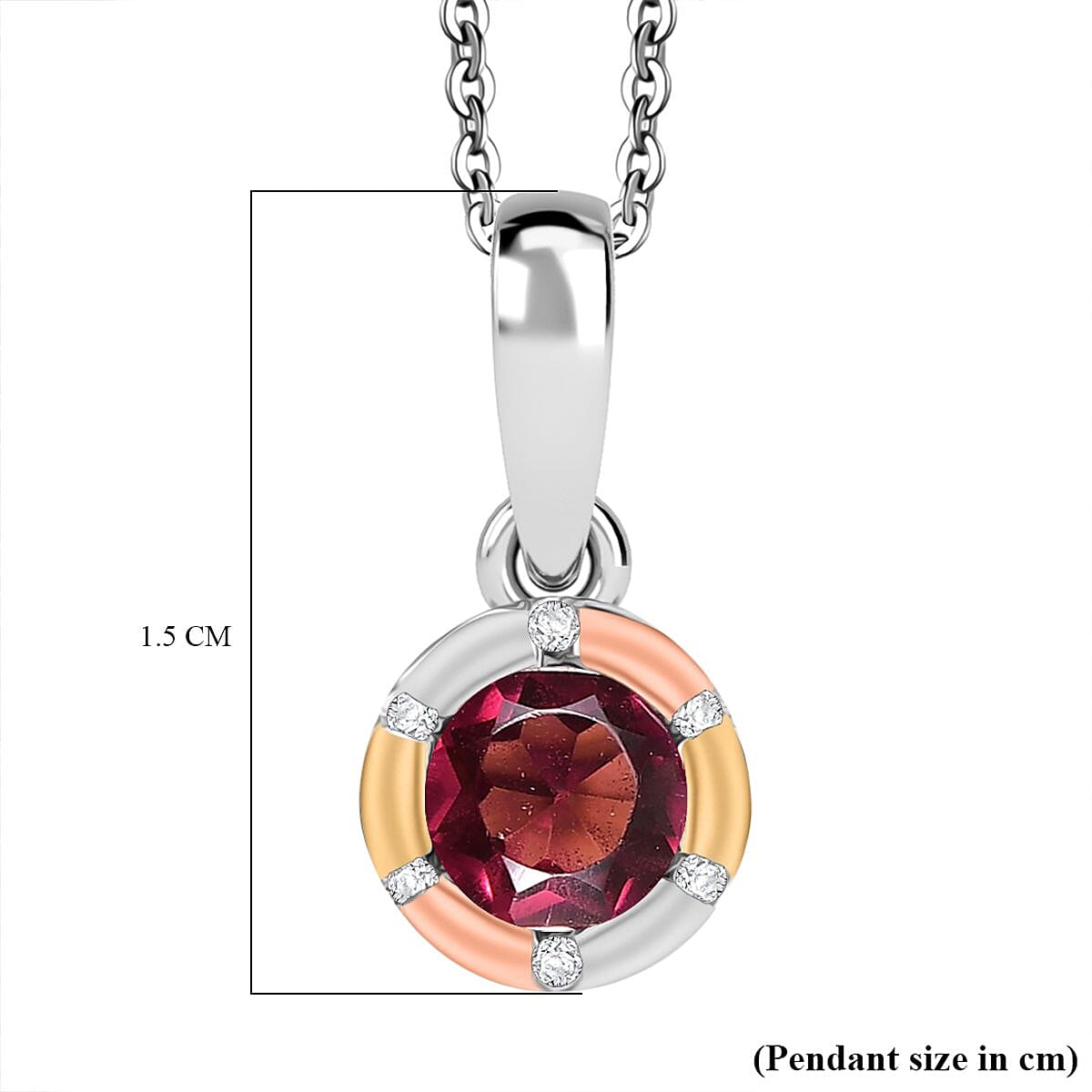 D'Joy Orissa Rhodolite Garnet, White Zircon Solitaire Pendant with Chain (Size 20) in Tri Colour Plated Sterling Silver 4405555 6