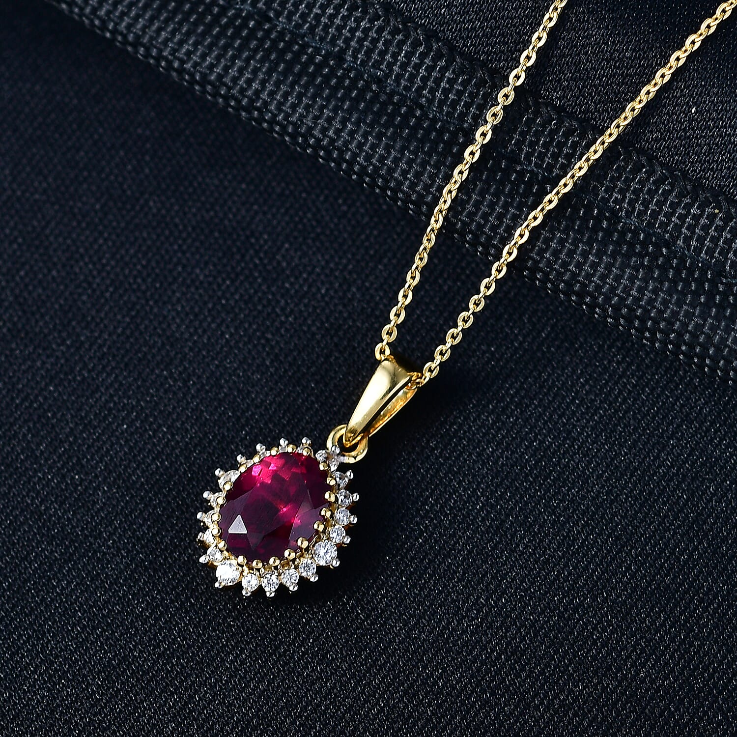 D'Joy Orissa Natural Rhodolite Garnet, White Zircon Halo Pendant with Chain (Size 20) in 18K Vermeil Yellow Gold Plated Sterling Silver 3.02 Ct. 4446485 2