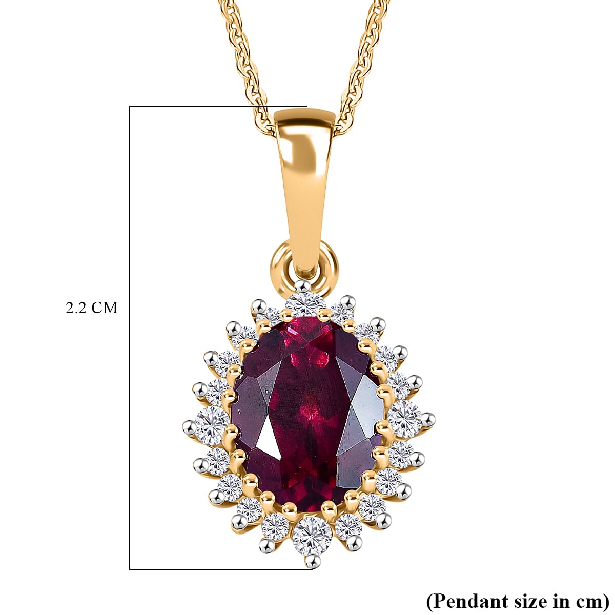 D'Joy Orissa Natural Rhodolite Garnet, White Zircon Halo Pendant with Chain (Size 20) in 18K Vermeil Yellow Gold Plated Sterling Silver 3.02 Ct. 4446485 7