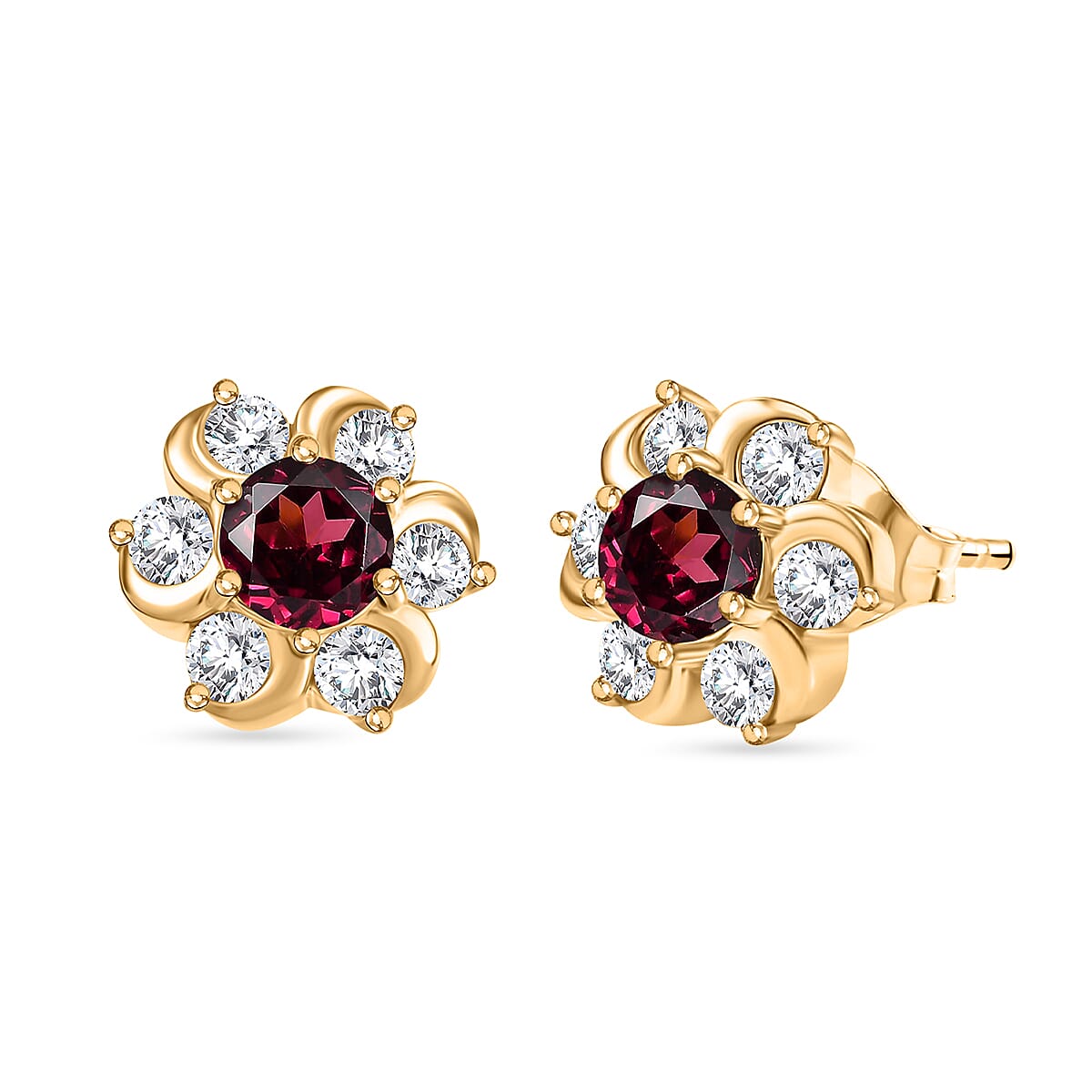 Orissa Natural Rhodolite Garnet &amp; White Zircon Earring with Push Back in 18K Vermeil Yellow Gold Plated Sterling Silver 1.82 Ct. 8035081 0