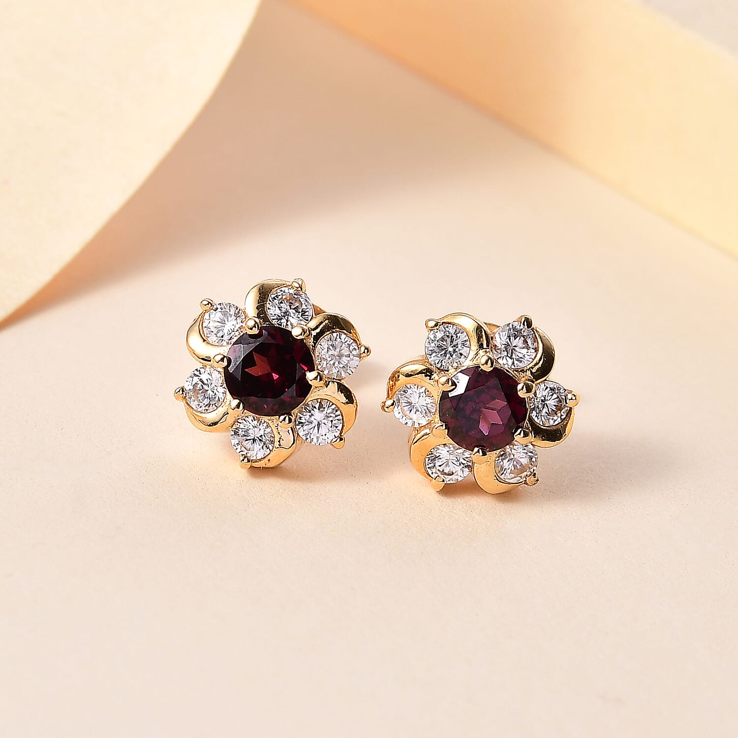 Orissa Natural Rhodolite Garnet &amp; White Zircon Earring with Push Back in 18K Vermeil Yellow Gold Plated Sterling Silver 1.82 Ct. 8035081 1