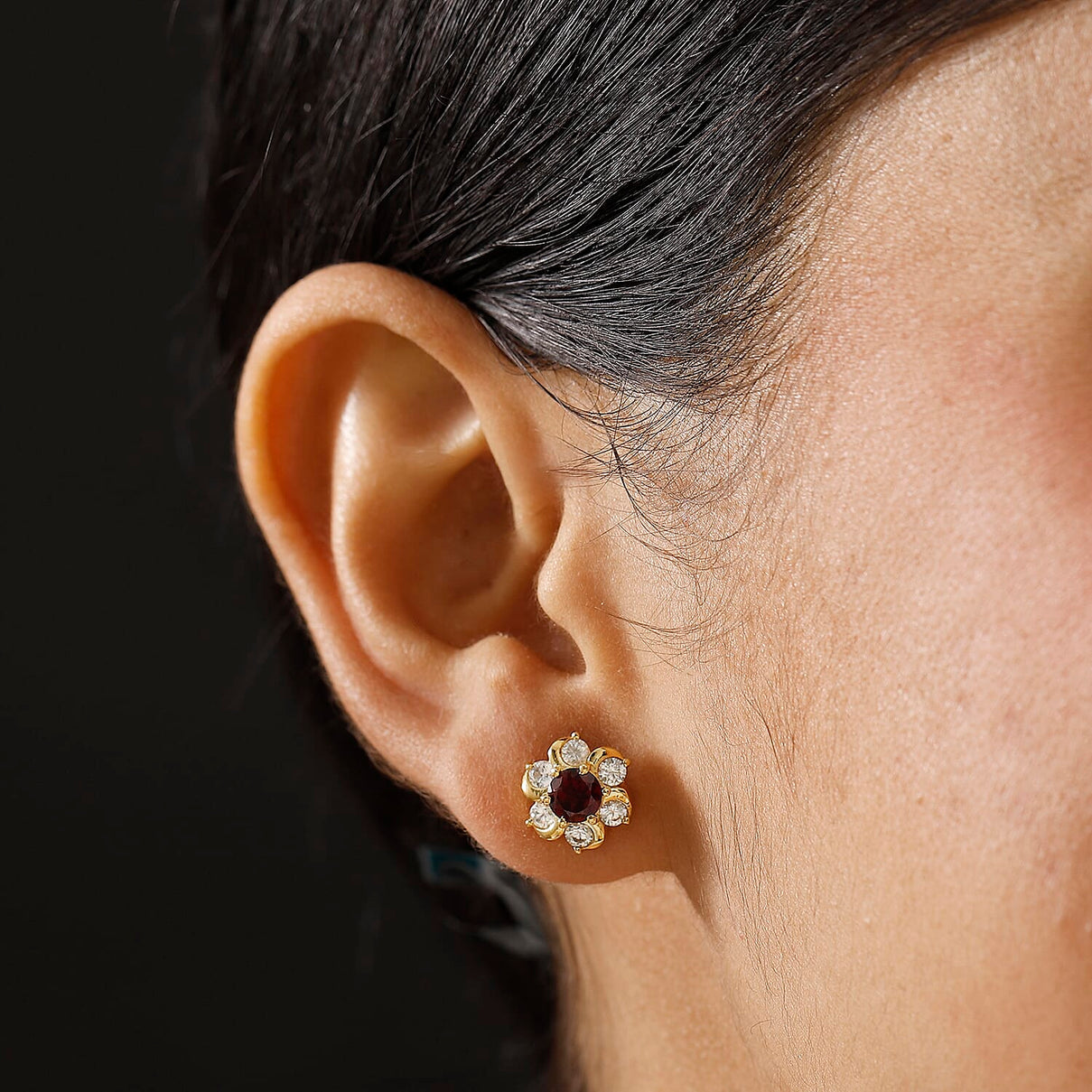 Orissa Natural Rhodolite Garnet &amp; White Zircon Earring with Push Back in 18K Vermeil Yellow Gold Plated Sterling Silver 1.82 Ct. 8035081 2