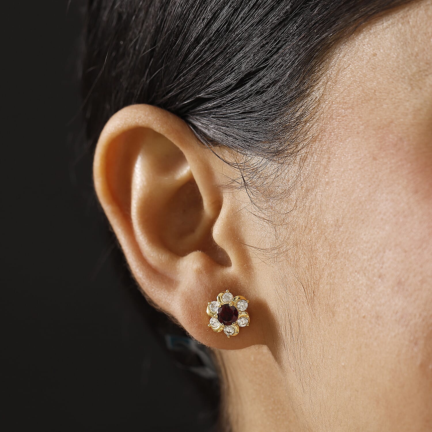 Orissa Natural Rhodolite Garnet &amp; White Zircon Earring with Push Back in 18K Vermeil Yellow Gold Plated Sterling Silver 1.82 Ct. 8035081 2